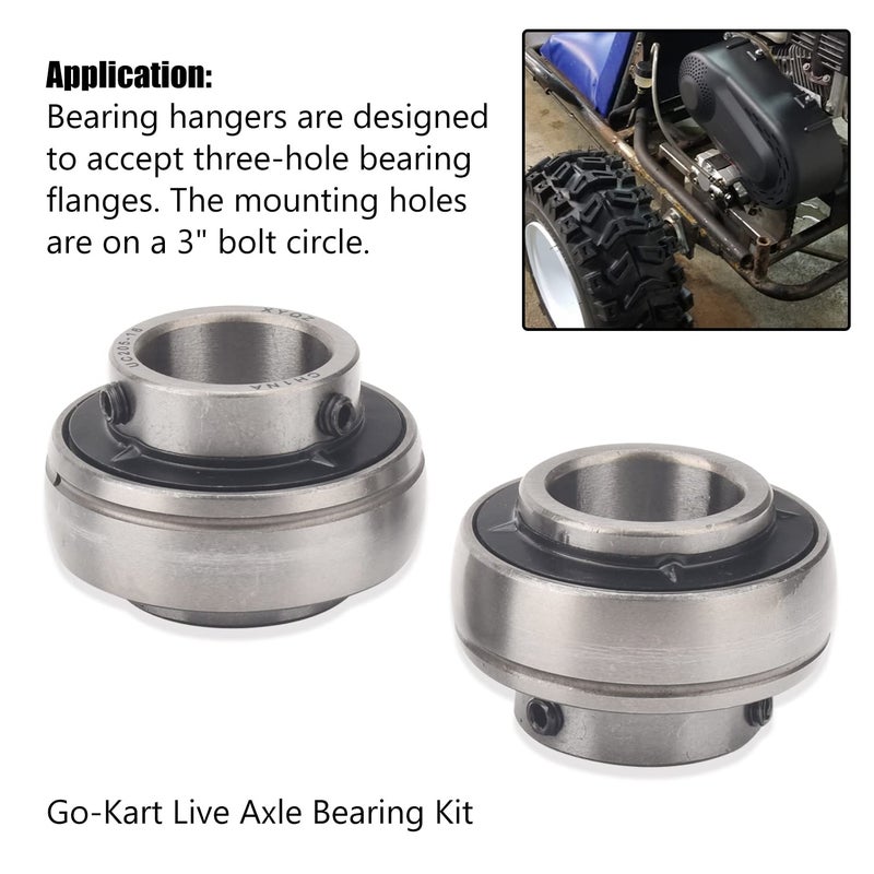LIZEWEI Go-Kart Live Axle Bearing Kit (1 inch) Compatible with Azusa axles, Also for Go Karts Mi-ni Bikes/Trikes/Off Road ATV - Axle with 3-Hole Flangettes - Image 4